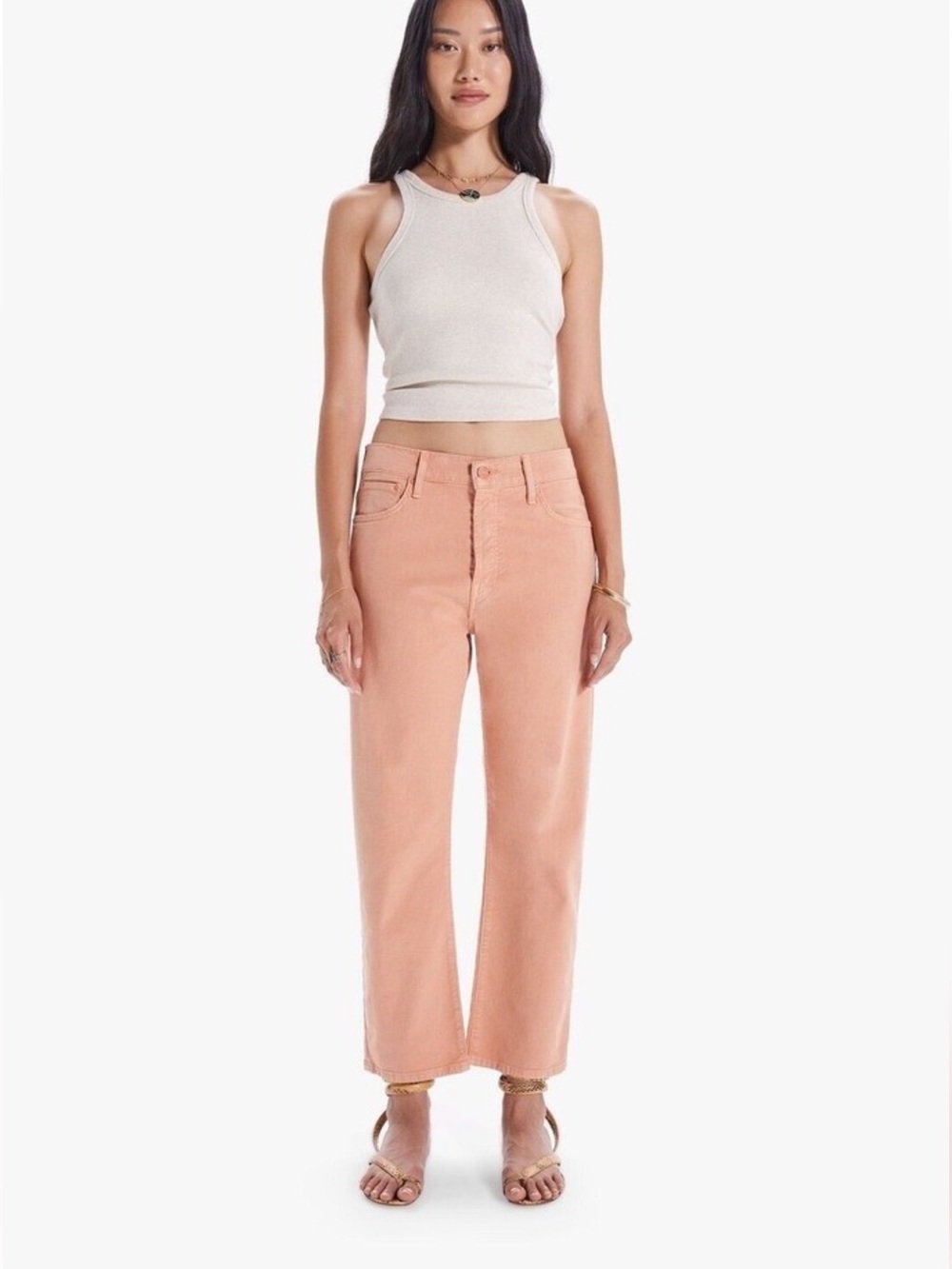 MOTHER The Ditcher Crop Jeans 26 Chalk Terracotta Peachy Pink